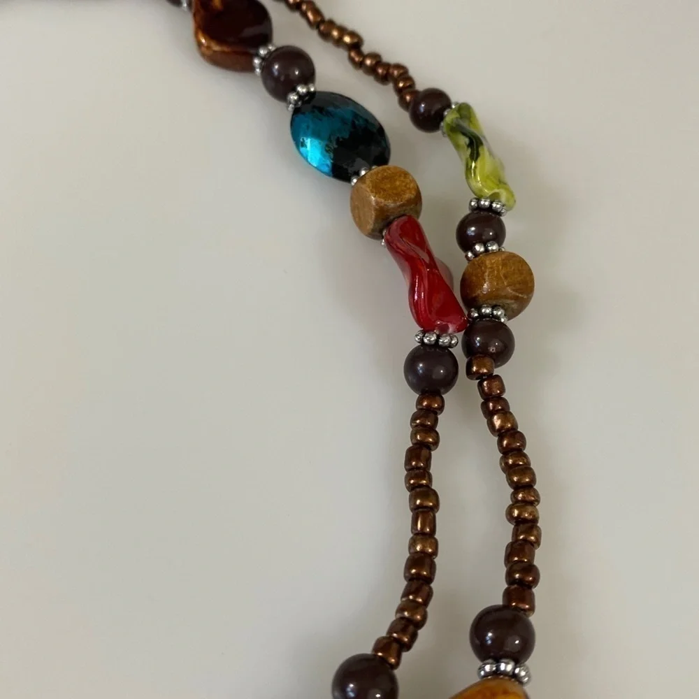 Beaded Necklace Long Artisan plastic / wood 46”